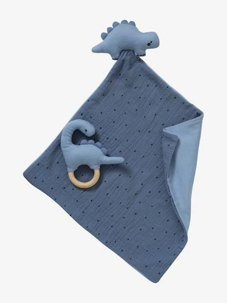Doudou En Gaze De Coton + Hochet En Bois PETIT DINO Multicolore - Vertbaudet 3 Doudou En Gaze De Coton + Hochet En Bois PETIT DINO Multicolore - Vertbaudet